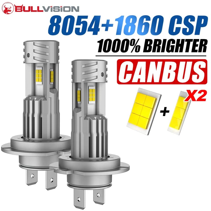 2x Three Sides Light H7 H8 LED Headlight Kit With Fan Canbus Error Free 6500K Wireless Turbo Driving Headlamp Replacement Bulbs