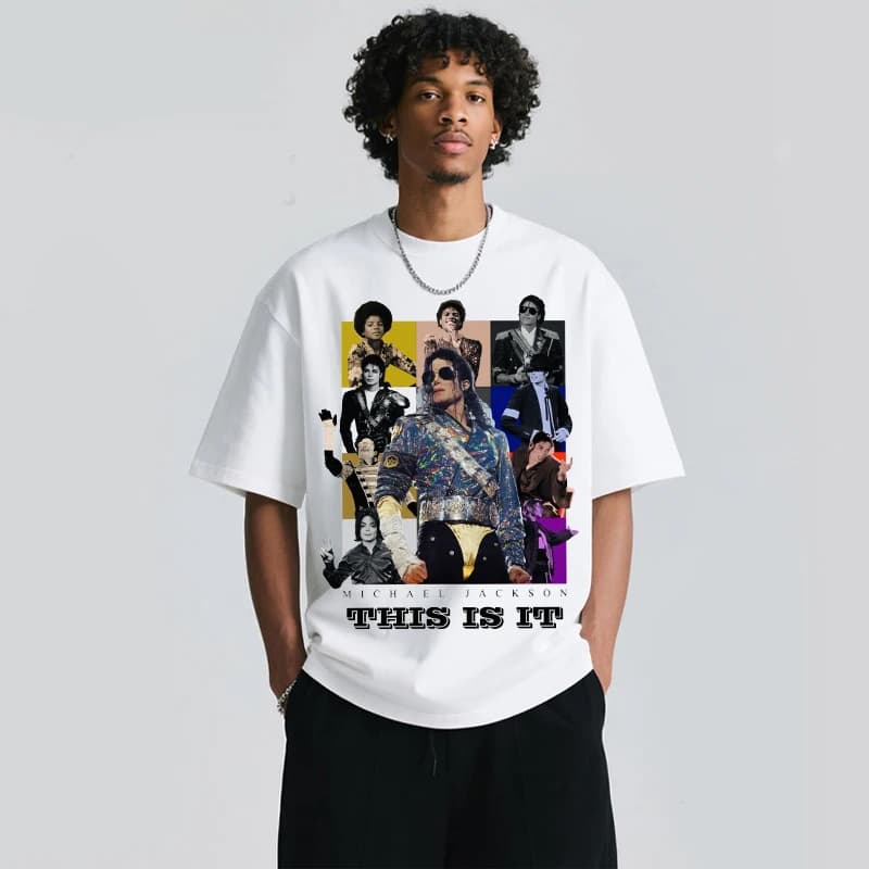 Magliette bianche di Michael Jackson per uomo, anime, cartoni animati, MJ, King of Pop, top a maniche corte, moda estiva maschile, t-shirt hip hop, regali
