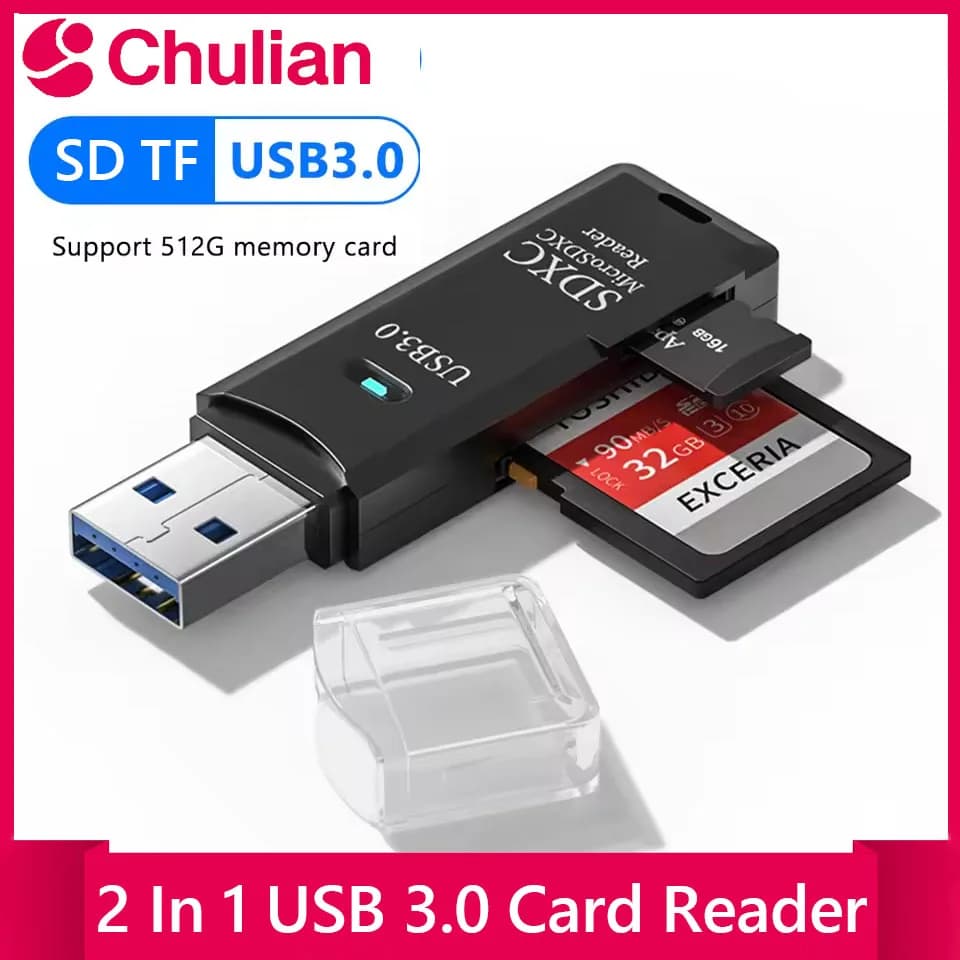 Lettore di schede USB 3.0/2.0 2-in-1, adattatore lettore di schede di memoria SD TF USB 3.0 per PC e laptop