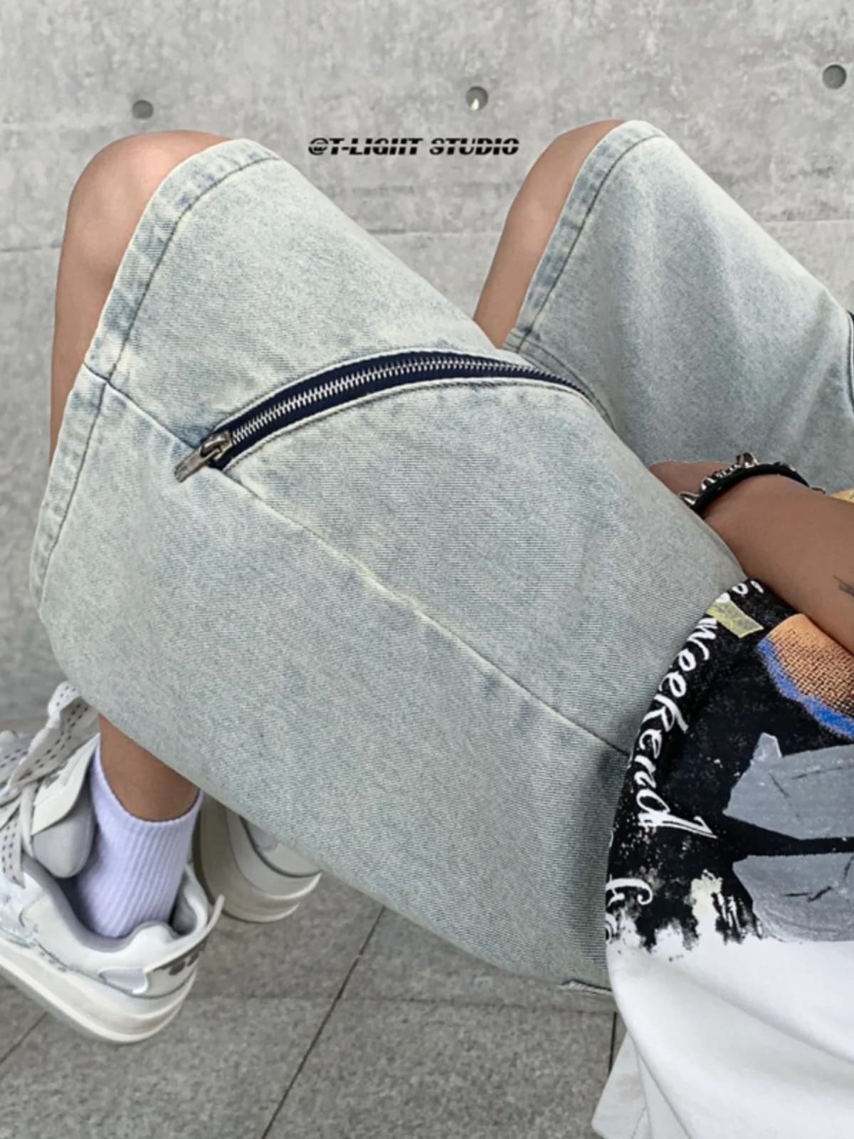 American Style Men's Short Jeans Summer Casual Loose Fit Zipper Straight Leg Design Worn Resistant Youth Fashion