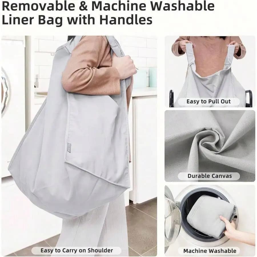 Rolling Laundry Hamper With Wheels 3-Section Laundry Sorter Rolling Laundrys Basket On Wheels With Removable Bag Clothes Hamper