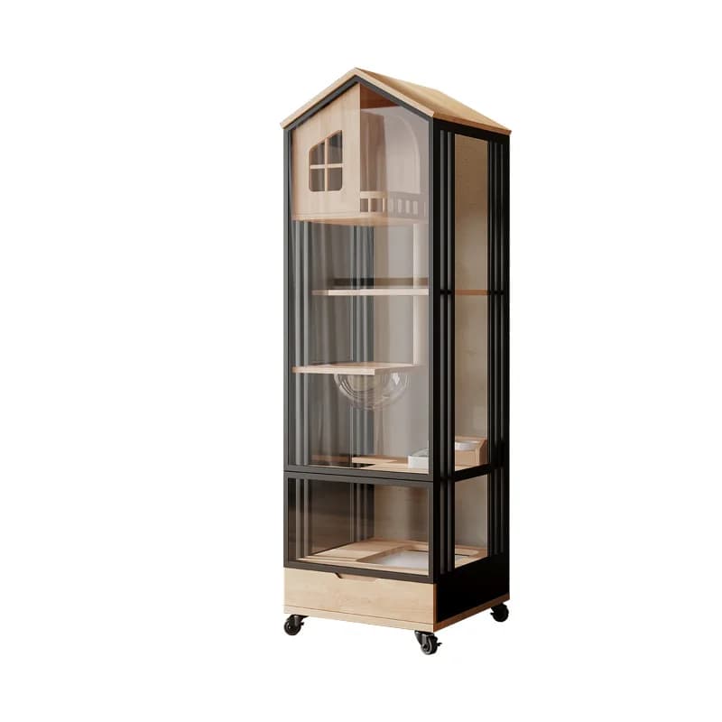 Solid Wood Cat Villa Household Indoor Small Apartment Cat Litter Box With Toilet Integrated Cage