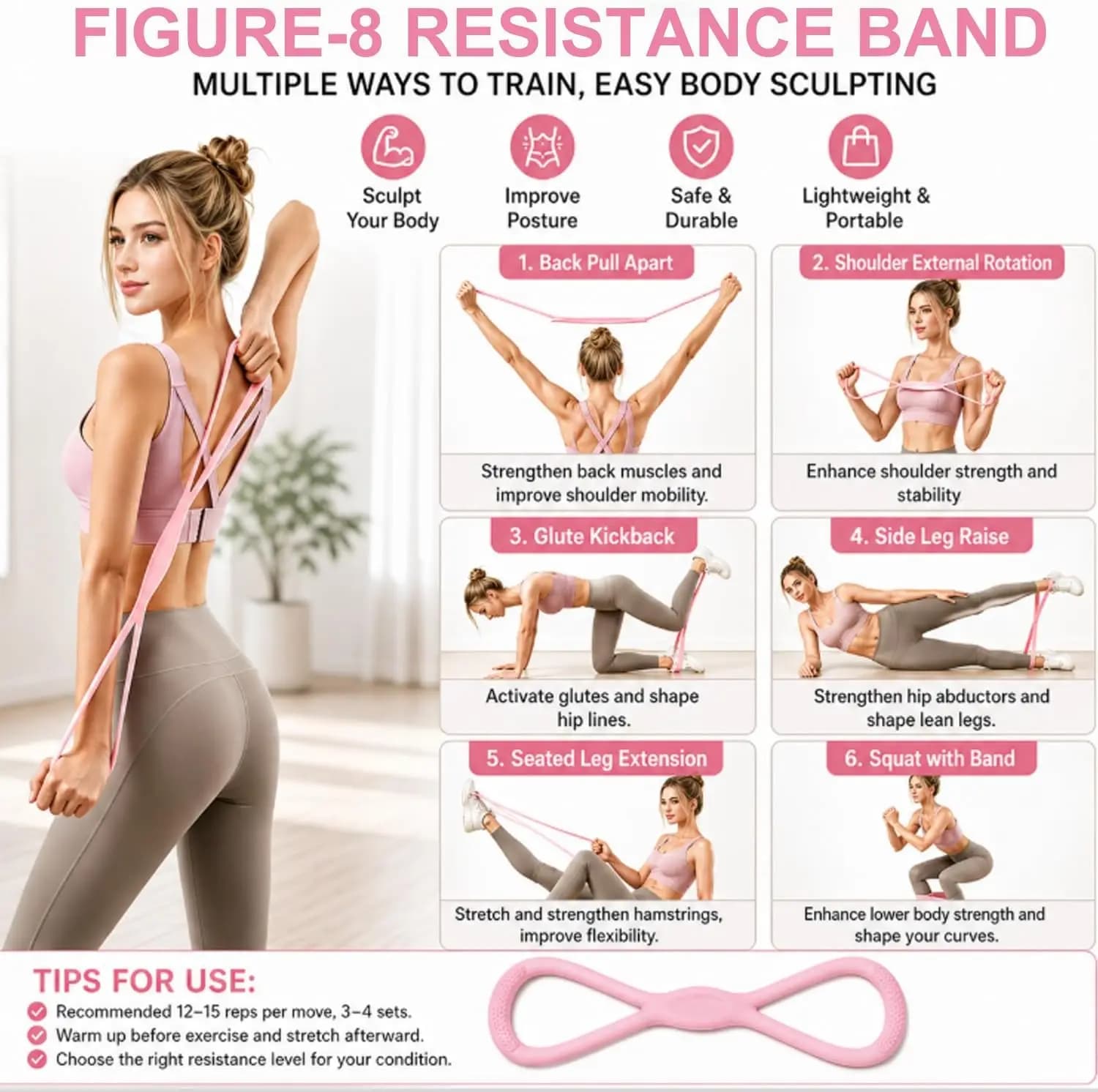1pcs Resistance Bands for Women & Men – 15LB Silicone Pull Rope for Shoulder, Back & Arm Workout – Non-Slip Handles, Home Gym, Yoga & Physical Therapy – Toning, Posture Correction