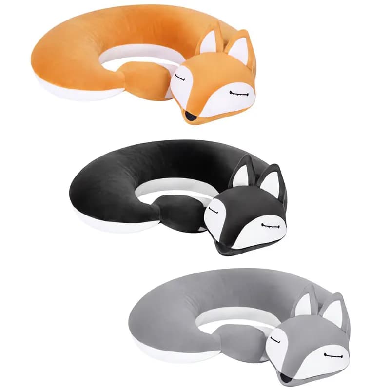 Fox Plush Lunch Break Neck U Shaped Pillow Anime Cute Pillow for Airplane Travel Super Animal Body Pillow Sleeping with Eye Mask