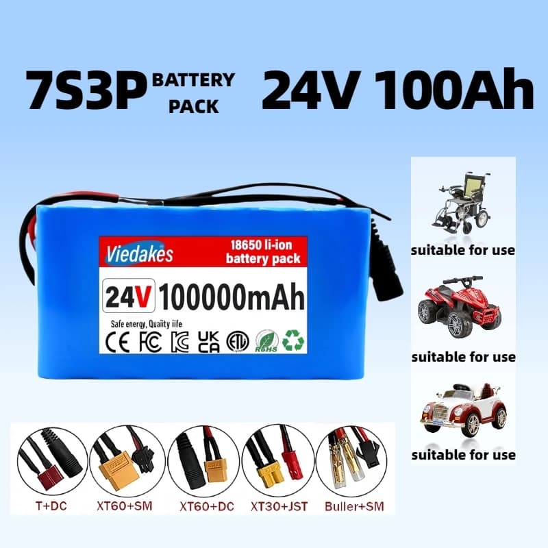 Lithium ion battery pack 24 V 100 Ah 7S3P 18650 , , for electric motor bike wheelchair toy car 💰 , with charger 29,4V2A ✅