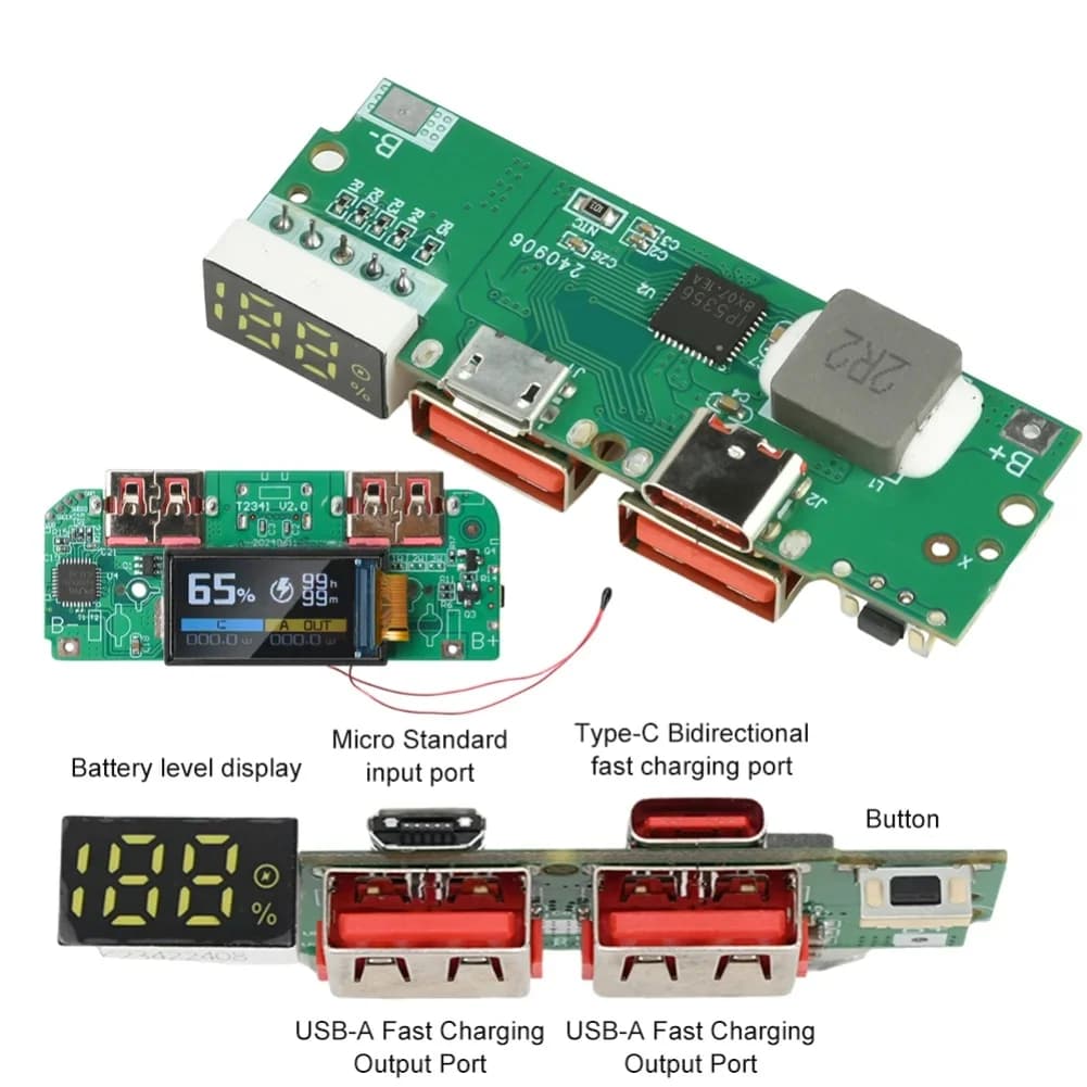22.5 W Quick Rechargeable Power Bank motherboard card with digital display, Power Bank motherboard fast charging module