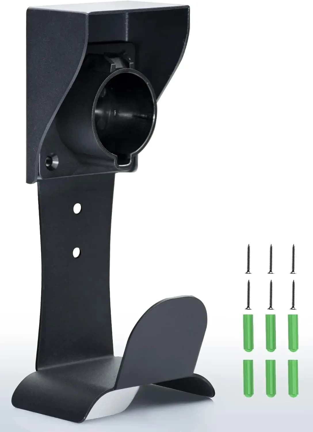 J1772 EV Charger Holder Wall Mount, No Cable Cutting, Indoor/Outdoor, with Cable Hook and Plug Dock