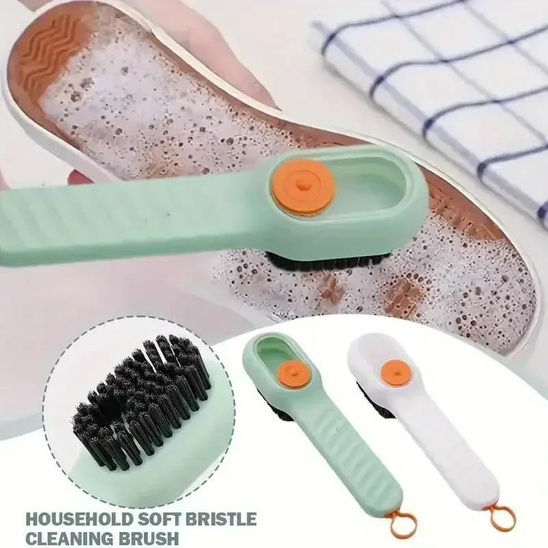 Spazzola per scarpe multifunzione automatica 1/2 pezzo, con setole morbide, pressione manuale, foro per appendere, adatta per vestiti, tappeti, con manici in plastica