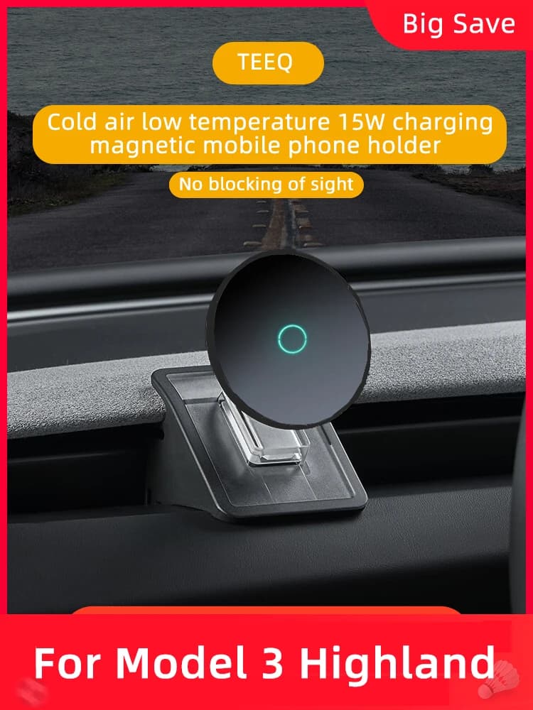 Supporto per telefono per auto per Tesla Model Y Junipe Model3 Telaio di supporto per telefono per auto magnetico con carica a bassa temperatura per aria fredda Highland