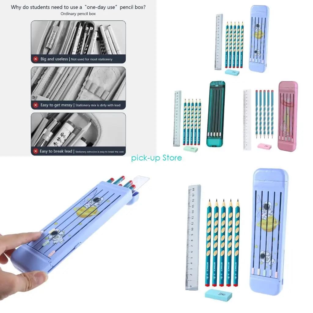 Q5WA Multi-functional Pencil for Case Set with 5 x Pencils Eraser Ruler Stationery Gift Set for Boys Girls Students Birthd