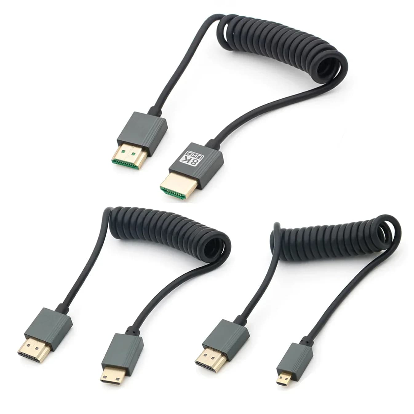 Cavo UHD 8K 2.1 Standard HD Mini-HD Micro-HD con Molla Elastica Flessibile per PC, Telefono, Tablet, Fotocamera, DV, Monitor, HDTV