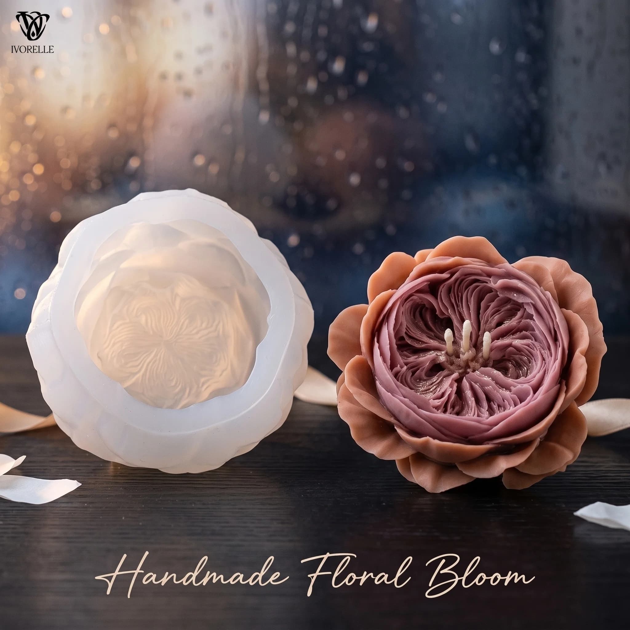 IVORELLE Flower Silicone Candle Mold Layered Petals For Wax Resin Plaster Soap DIY Home Decor Craft