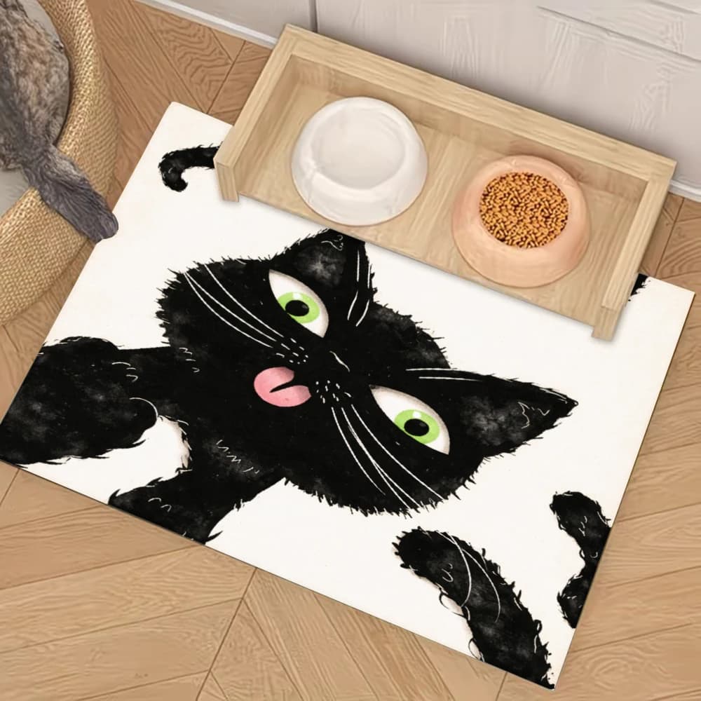 Tappetino Antiscivolo per Alimentazione Animali Domestici con Gatto Nero e Occhi Verdi, Accessori per Animali, Tappetino Antispruzzo e Antiscivolo per Gatti e Cani