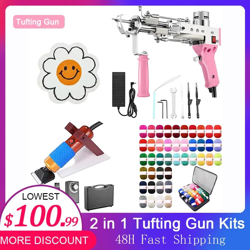 2 in 1 Pink Tufting Gun kit Cut Pile Tufting palmare tappeto per maglieria pistola con trapuntatura filato Trimmer panno intaglio macchine utensili