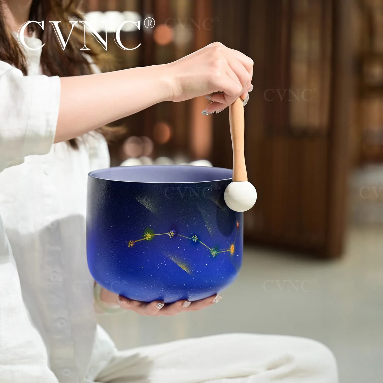 CVNC 6 Inch Blue Dipper Quartz Crystal Singing Bowl for Therapy and Sound Healing Instrument with Mallet