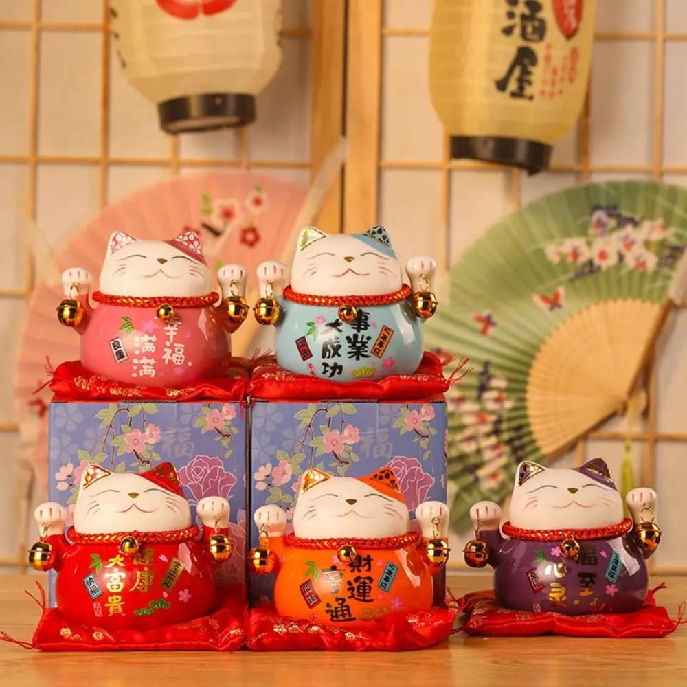 Crafts Ceramic Cat Money Bank Chinese Style Lovely Desktop Decoration Modern Bell Fortune Cat Piggy Bank Office