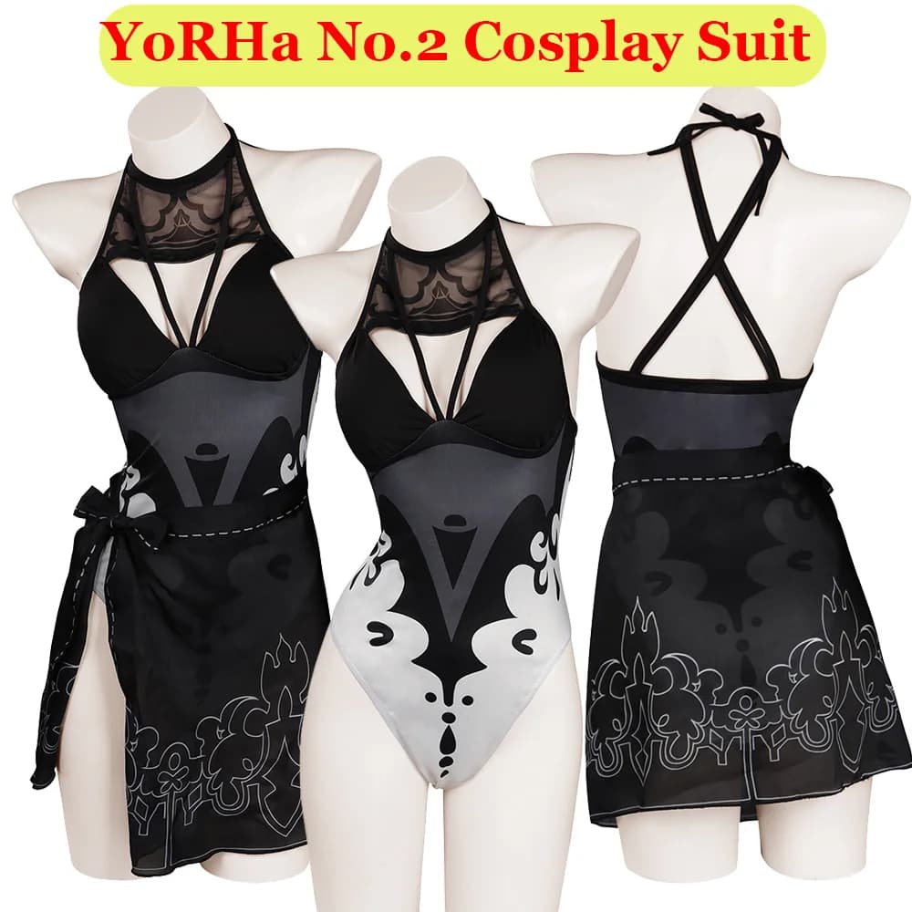Costume Cosplay YoRHa 2B, Bikini Sexy, Costume da Spiaggia Estivo, Tuta Intera per Donna, Abito per Festa di Halloween