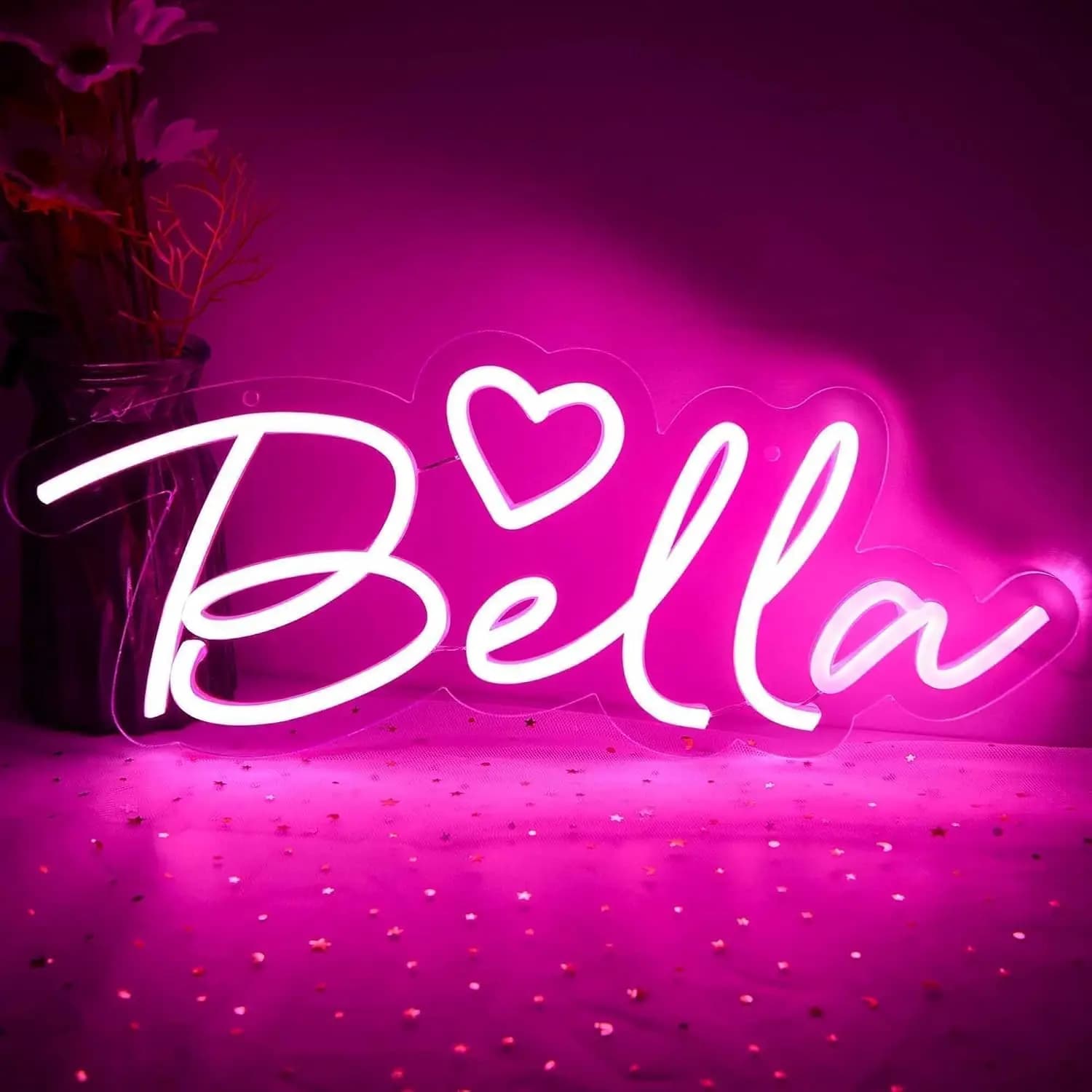 Insegna al Neon Personalizzata con Nome Bella, Luce LED al Neon per Cameretta Bambini, Decorazione per Feste di Compleanno, Lampada da Parete USB Dimmerabile