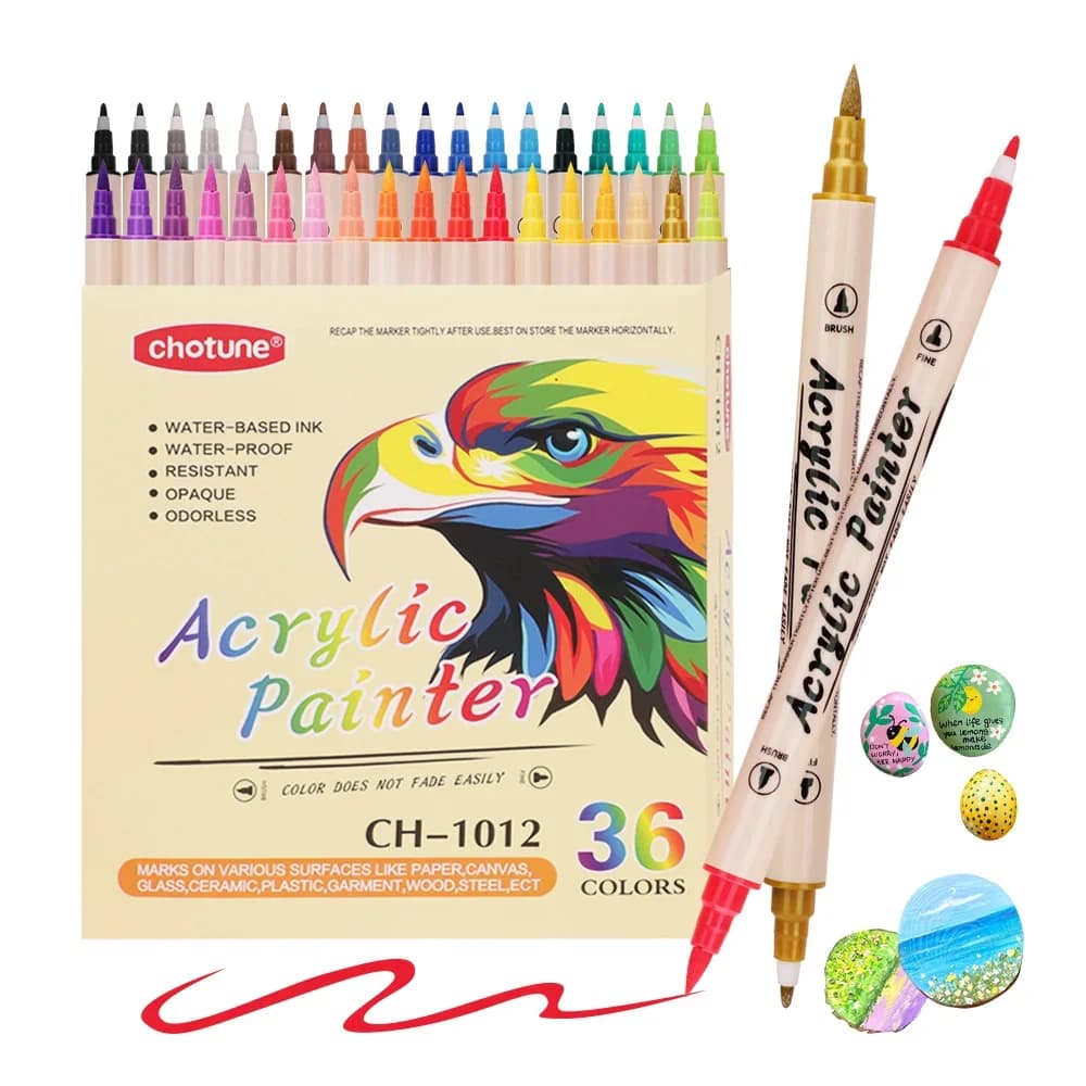 Pennarelli per vernice acrilica a 36 colori pennarelli pennello a doppia punta, penna per pittura acrilica con punta a pennello e punta Fine, pennarelli artistici forniture per roccia
