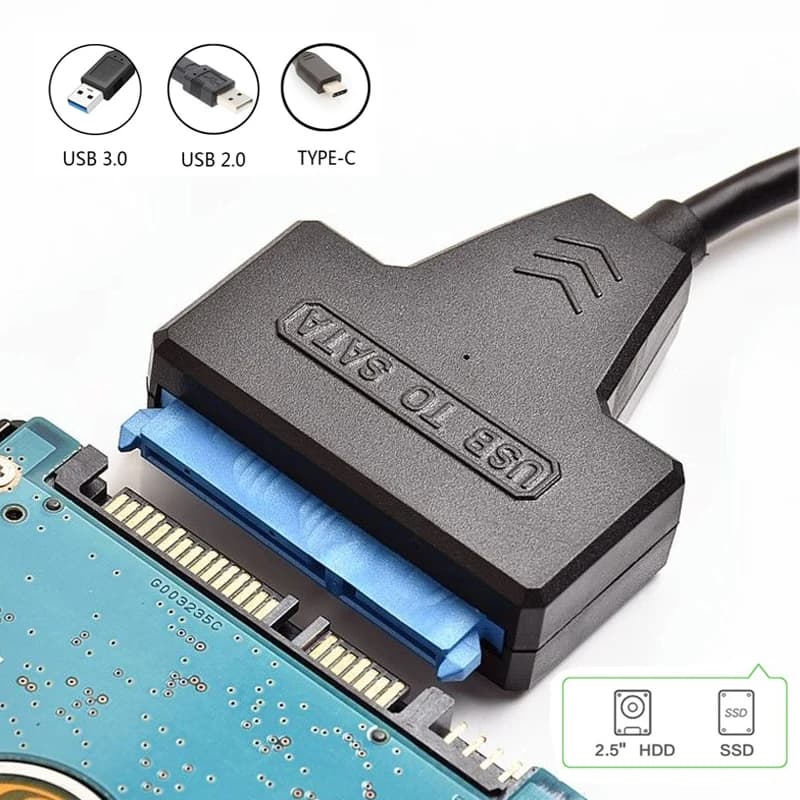 Cavo SATA a USB 3.0/2.0/Type-C fino a 6 Gbps per disco rigido SSD HDD esterno da 2,5 pollici Adattatore SATA 3 a 22 pin da USB a SATA III