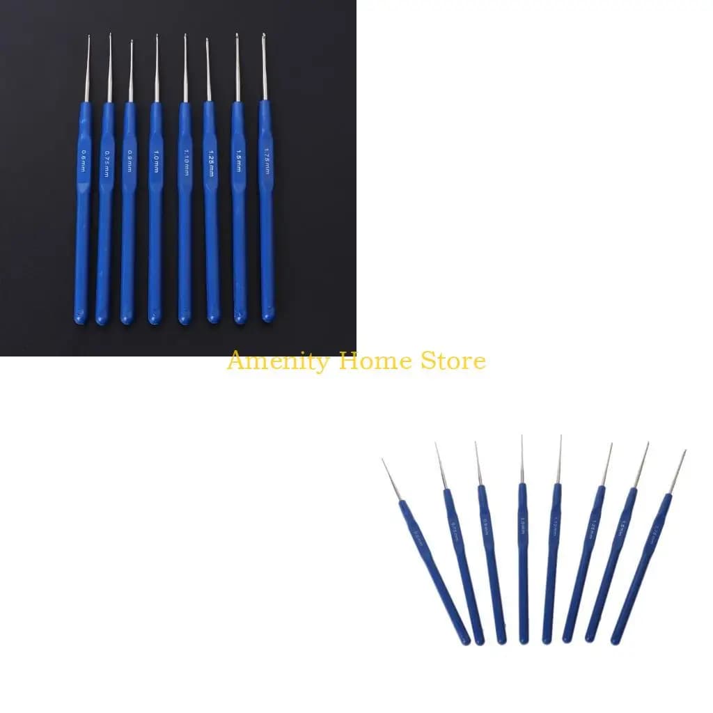 F26C 8pcs Metal Knitting Needles Crochet Hooks Kits With Ergonomic Grips 0.6-1.75mm