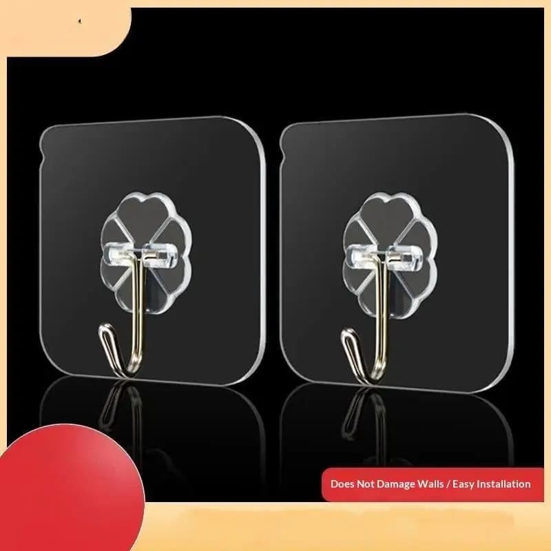 Transparent Self Adhesive Wall Hooks Waterproof Oil-Proof Reusable Seamless Hangers for Kitchen Bathroom Door Wardrobe