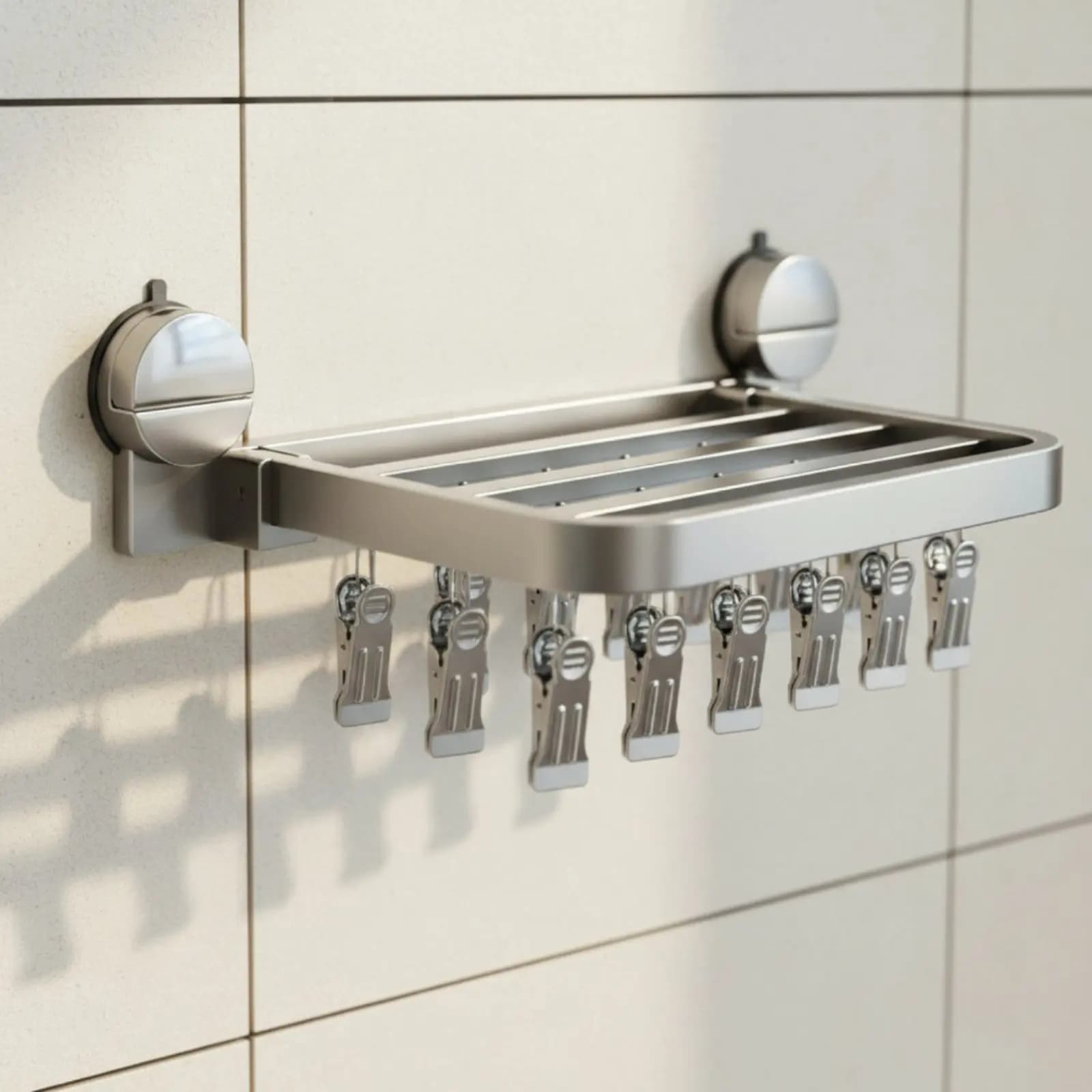 Appendiabiti multi-clip con ventosa antivento, stendibiancheria pieghevole senza foratura, per uso domestico, resistente