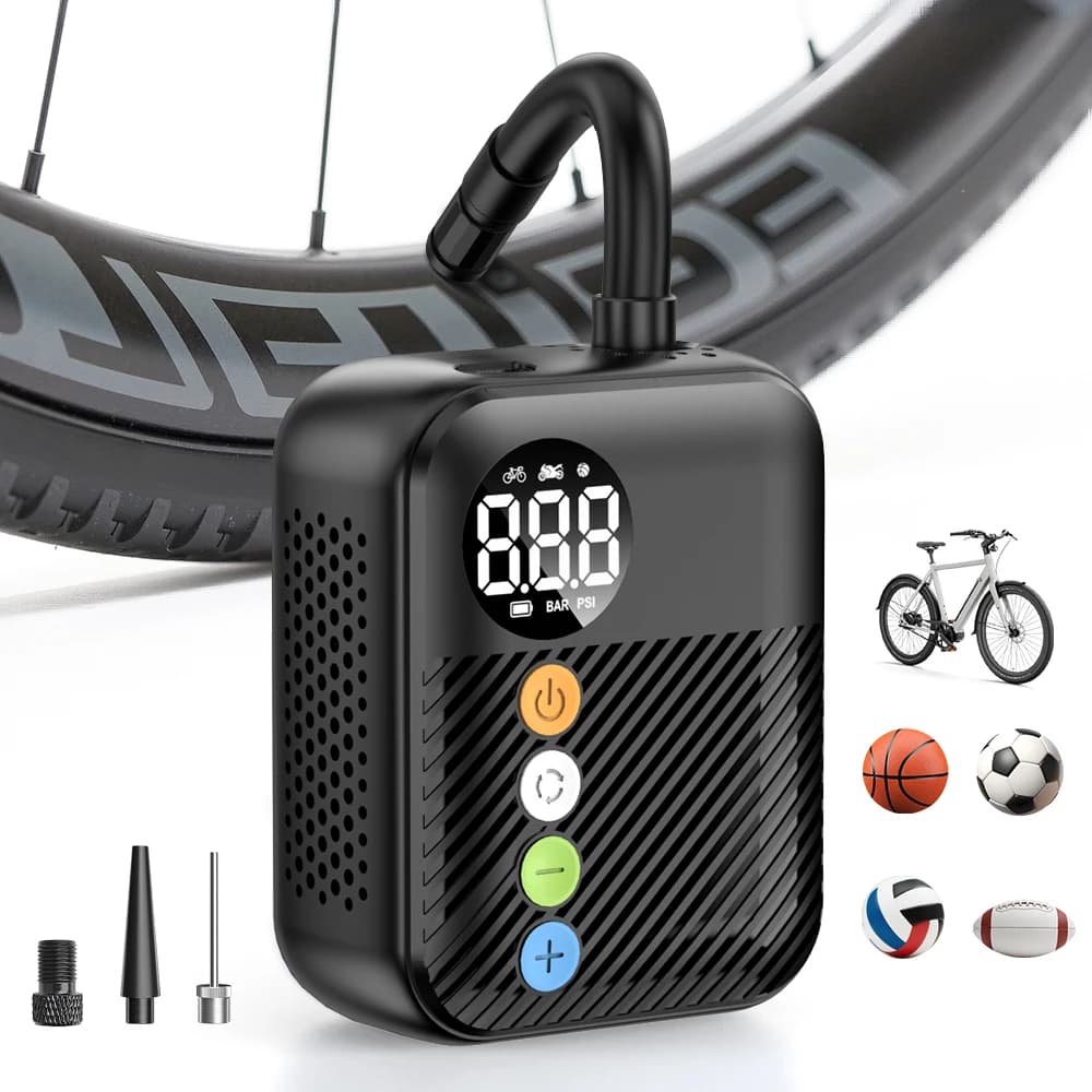 Pompa Elettrica Portatile Mini per Biciclette Carsun, Gonfiatore Wireless per Pneumatici con Pressione Massima di 150Psi, Batteria da 480mAh e Display Digitale