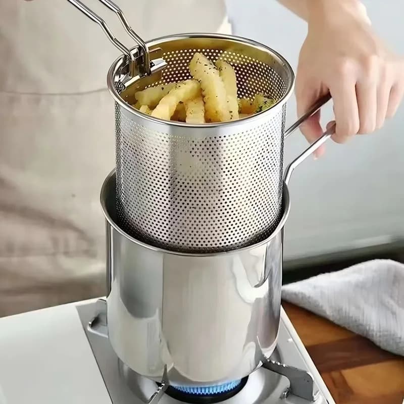 Pentola per Frittura Profonda con Scolapasta, Friggitrice da Cucina in Acciaio Inossidabile, Padella per Tempura, Pentola per Pollo Fritto, Utensili da Cucina 304