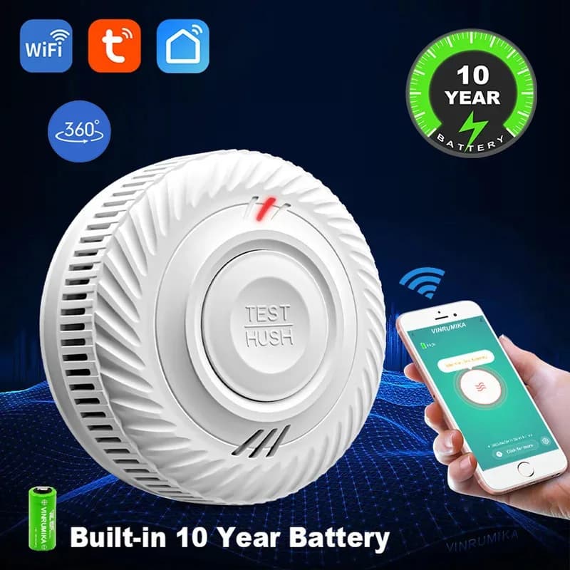 S100B-CR-W Tuya Smart WiFi Rilevatore di fumo Allarme antincendio Batteria da 10 anni Sensore audio integrato per la cucina di casa Soggiorno