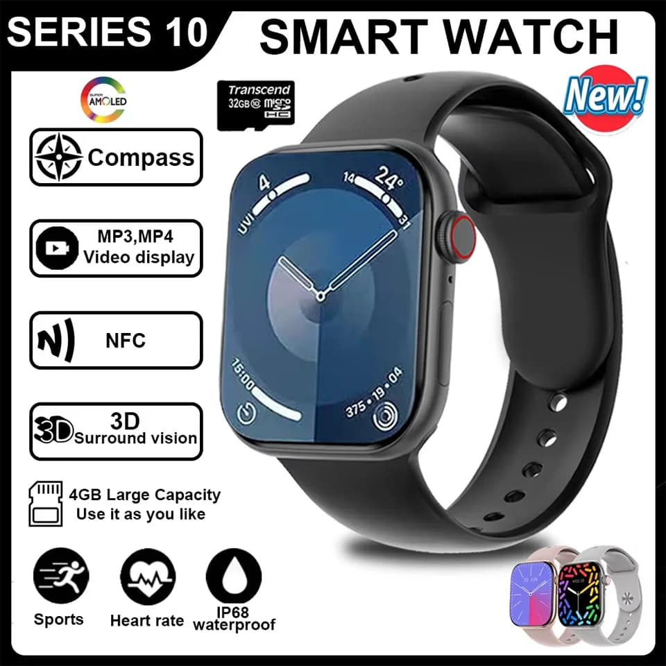 New Smartwatch DT Watch 10 Original 2026, Smart Men's Watch with AMOLED Display, 4GB Memory, Music, Audio Surround 3D, BT Calls, Waterproof IP68, Women's Smartwatch