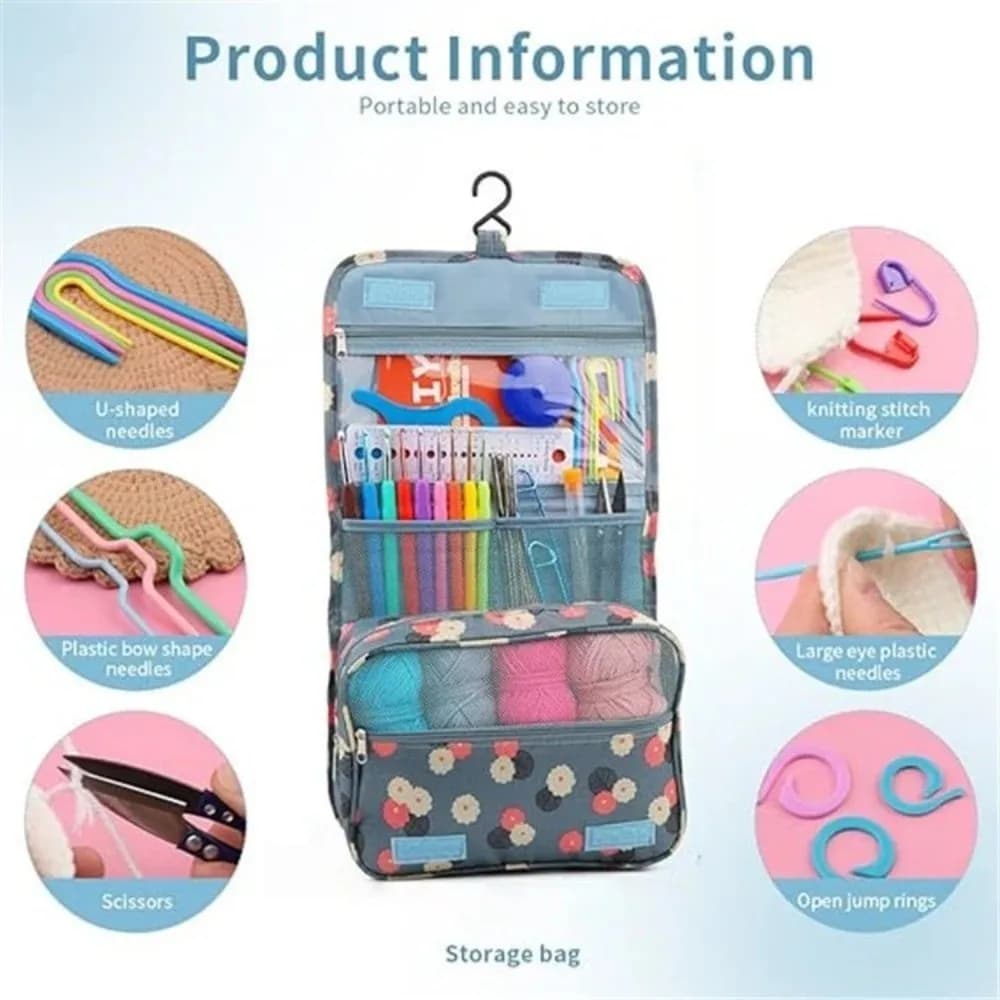 Set Completo di Accessori per Tessitura 130 Pezzi con Borsa Portaoggetti, 12 Rotoli di Filato, Set di Uncinetti per Lavoro a Maglia Fai-da-Te Multi-misura