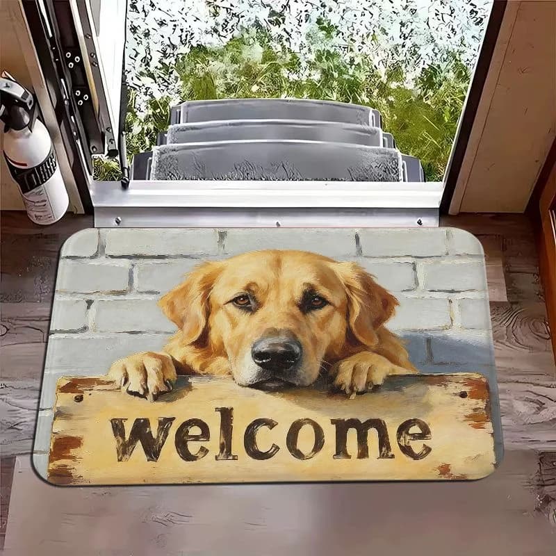 VIKAMA Blue Background Texture Oil Painting Entrance Mat, Non-Slip Foyer Rug for Bathroom & Entryway, Abstract Home Decor