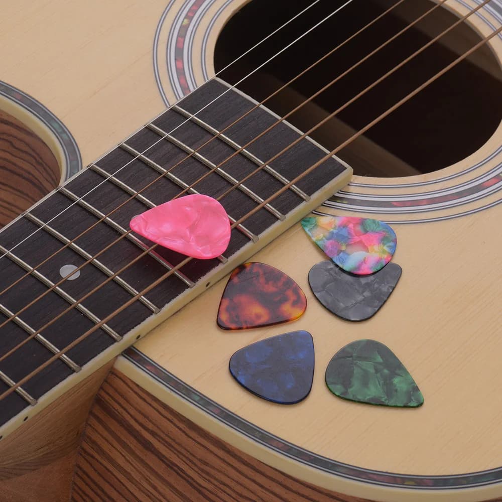 6Pcs/Pack Colorful Celluloid Guitar Picks, Mixed Gauge Plectrums 0.46mm/0.71mm/0.96mm Random Shipment, Universal String Instrume