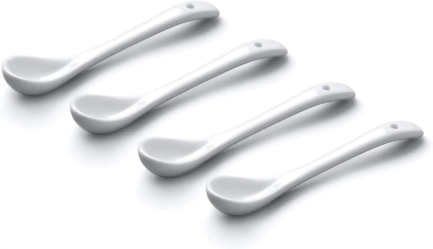 Set di 4 cucchiai tradizionali per sale e spezie in porcellana, 10 cm bianchi, lavabili in lavastoviglie