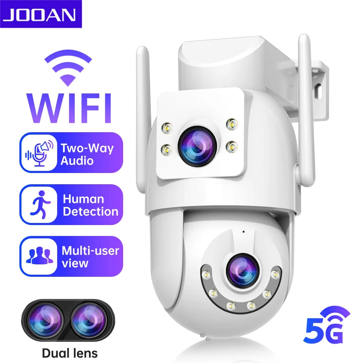 JOOAN 4K HD 5G Wifi PTZ Telecamera Esterna 4MP Doppia Lente Doppio Schermo Auto Tracciamento Telecamera IP Protezione di Sicurezza CCTV di Sorveglianza