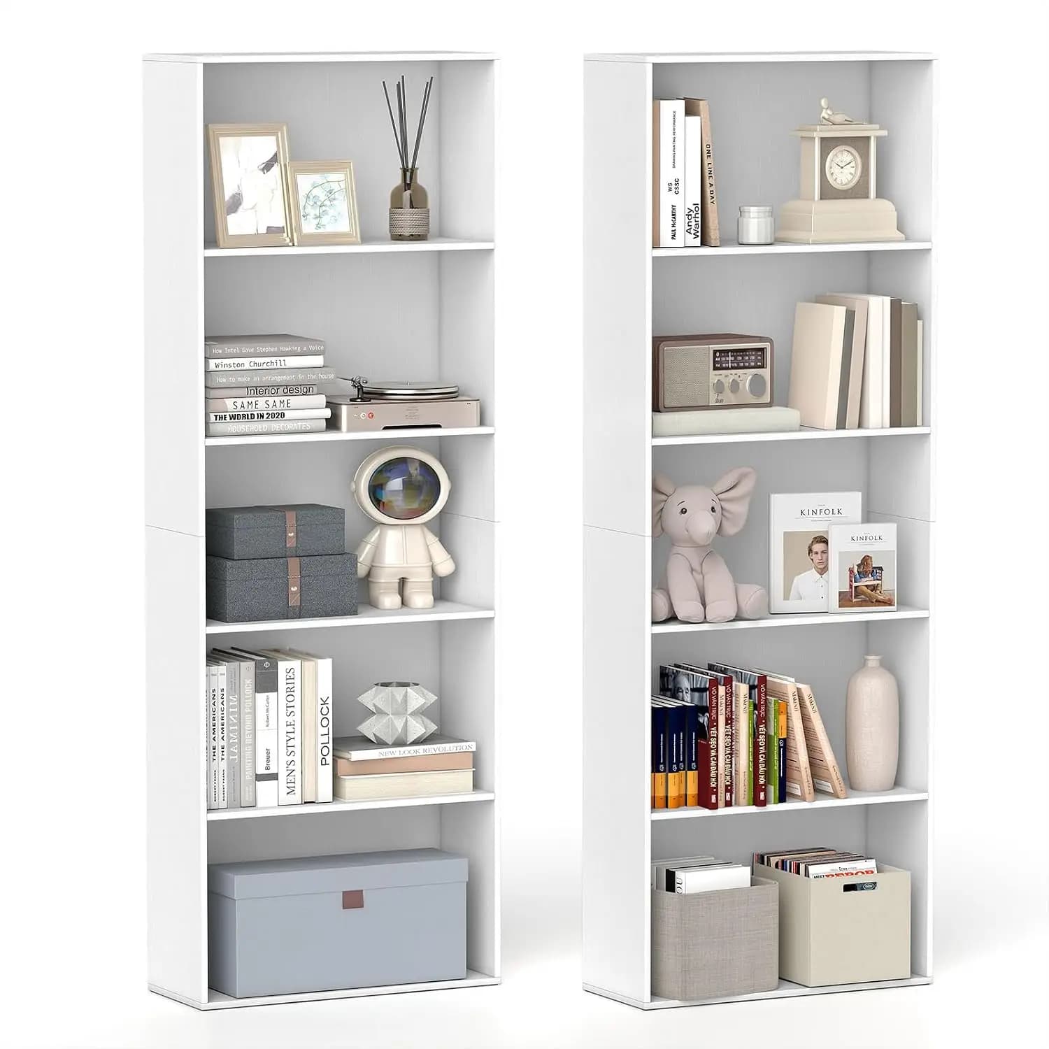 67" Tall Bookshelf 5 Open Shelves Wooden Freestanding Storage Organizer Display Shelf for Living Room Study Home Office, Customi