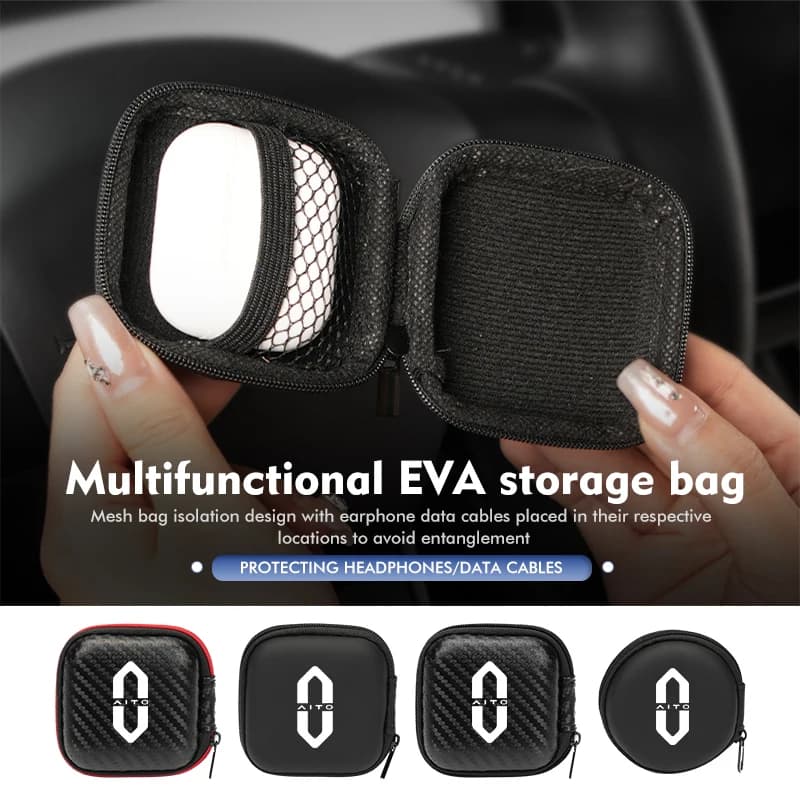 Car EVA Coin Pouch Travel Auto logo U Disk Data Storage Bag For Aito FM5 M7 2022 2023