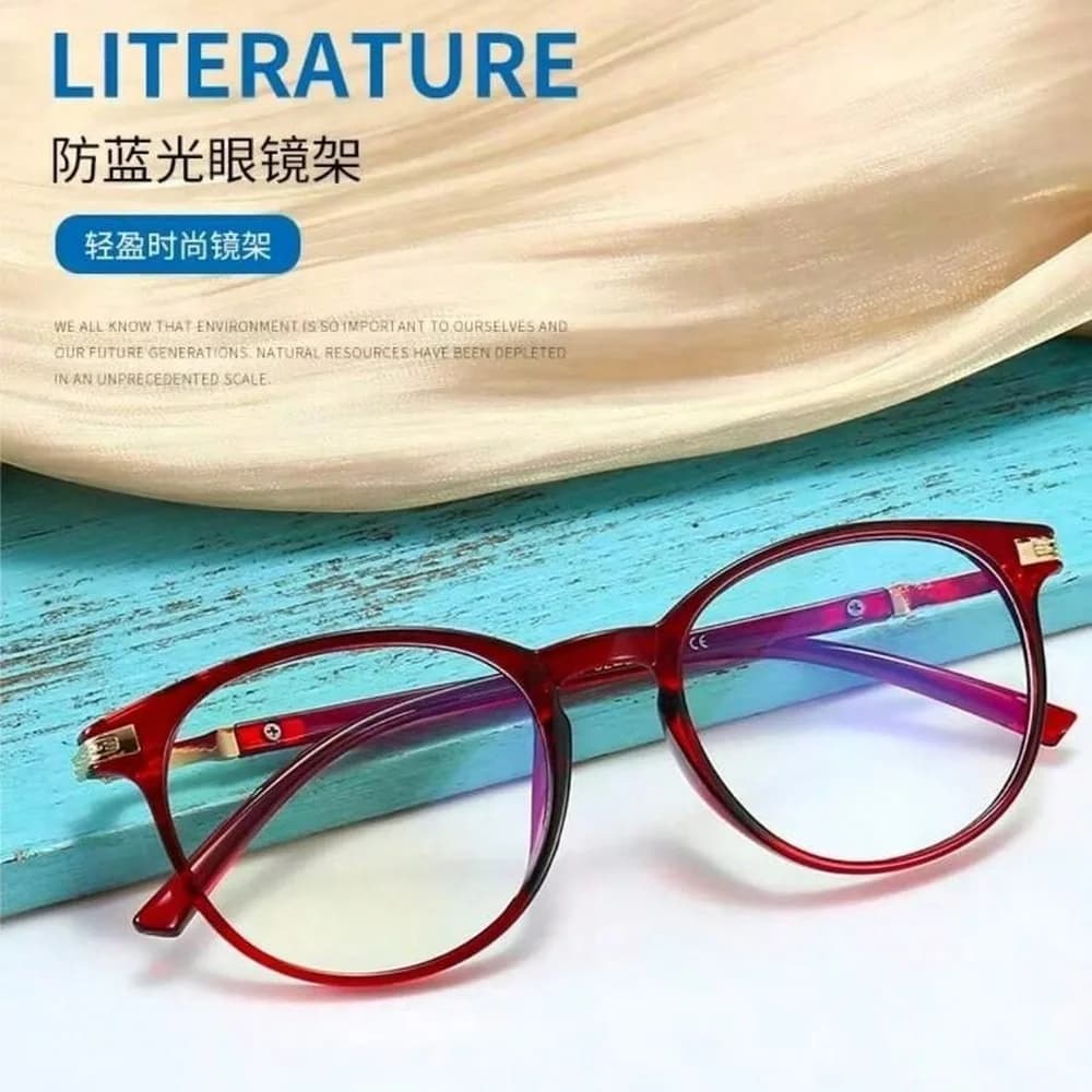 Fashion Women Red Round Frame Glasses, Versatile Decorative Non-Prescription