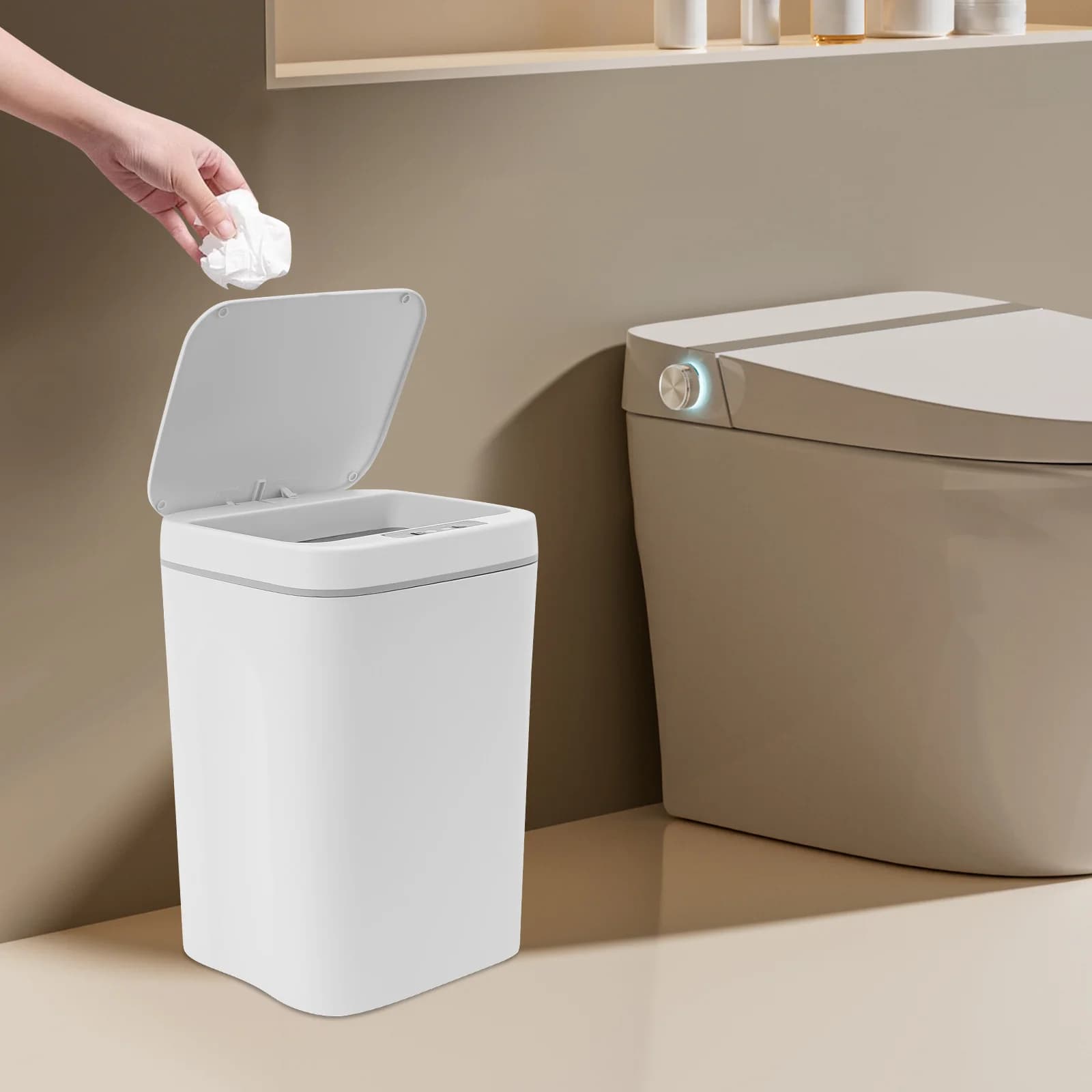 Cestino Automatico Senza Contatto con Sensore di Movimento da 16 Litri per Bagno