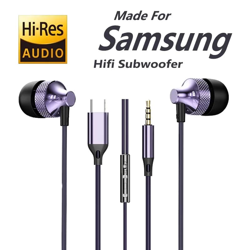 Per Samsung Galaxy Gaming Cuffie cablate Tipo C 3.5mm Auricolari in-ear per bassi pesanti con microfono Telefono Tablet PC Auricolari musicali HIFI