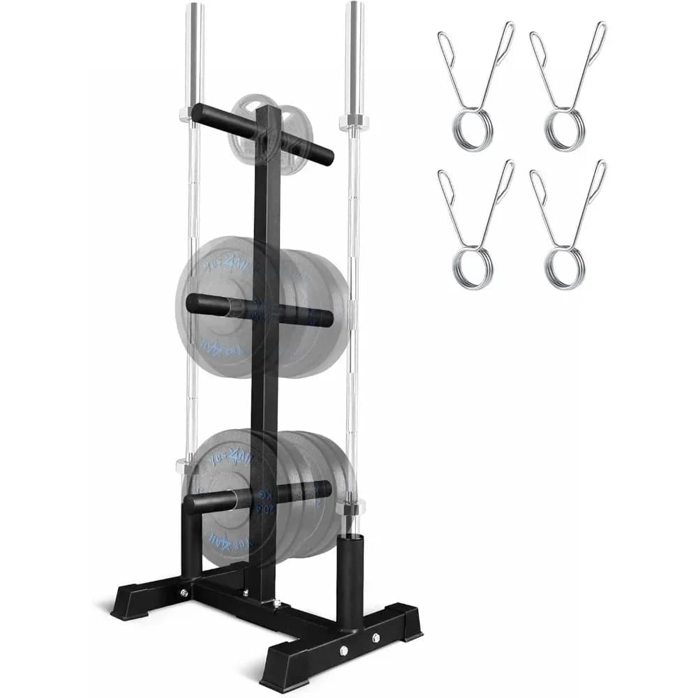 A support for tree with weight plate and storage rack for vertical barbell for home gym, 6-piles weight plate barbells