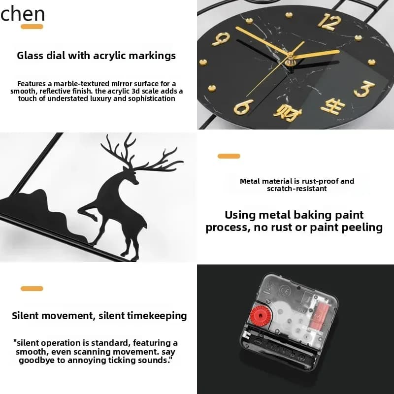TQH-i7.7 Modern Light Luxury Wall Clock for Living Room, No Drilling Required, Silent and Simple Wall-Mounted Timepiece