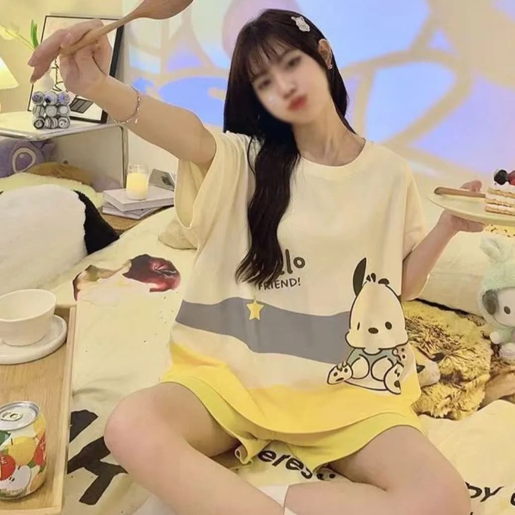 Pigiama Sanrio per Studenti, Pochacco, Pantaloncini e Maglietta a Maniche Corte, Abbigliamento da Notte Estivo per Donne, Casual, per Casa