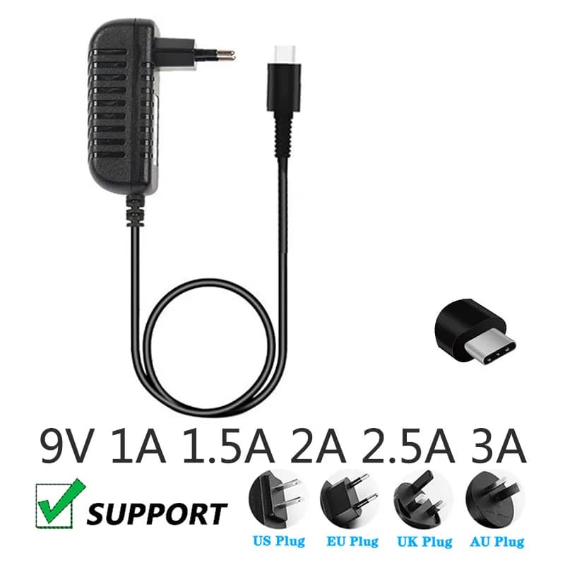 Alimentatore DC TYPE-C 9V 1A 1.5A 2A 2.5A 3A OEM con Spina EU US UK AU, Adattatore Audio da 220V a 110V 9V 1000mA 1500mA 2000mA 3000mA