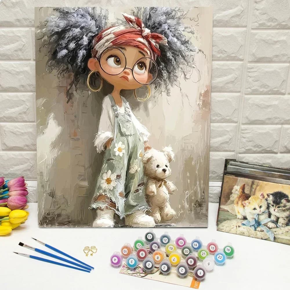 Paint By Number Canvas Painting Kits Girl Bear DIY Digital Oil Painting Cartoon Portrait Acrylic Paint On Canvas Wall Decoration
