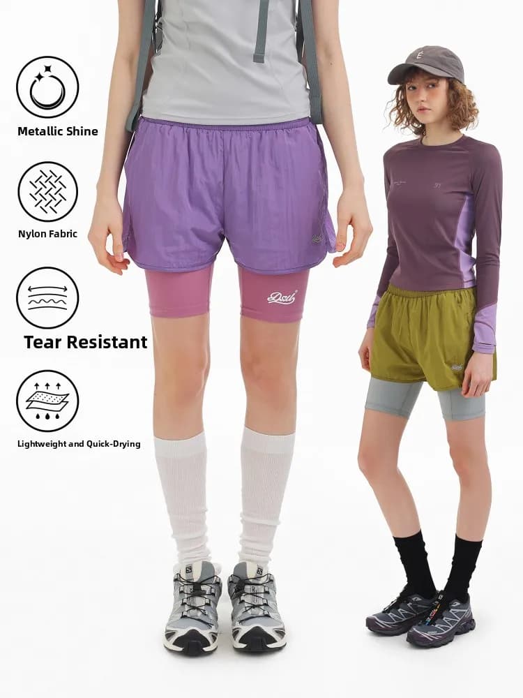 Pantaloncini sportivi DSU Metal Luster da donna, pantaloni da ciclismo estivi ad asciugatura rapida con elastico in vita, pantaloni casual in nylon a gamba dritta per la spiaggia