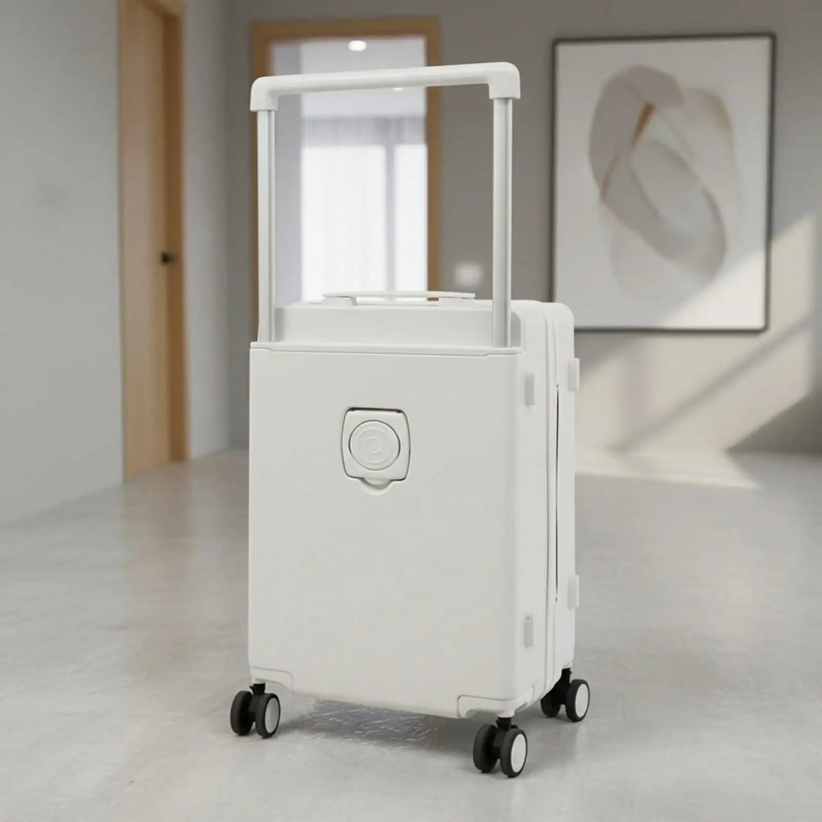 1Pc 24 Inch Pearl White Thickened Hardshell Suitcase, Wide Handle Luggage With TSA Lock, Quiet 360° Spinner Wheels, Sturdy Anti‑Scratch Check‑In Trave