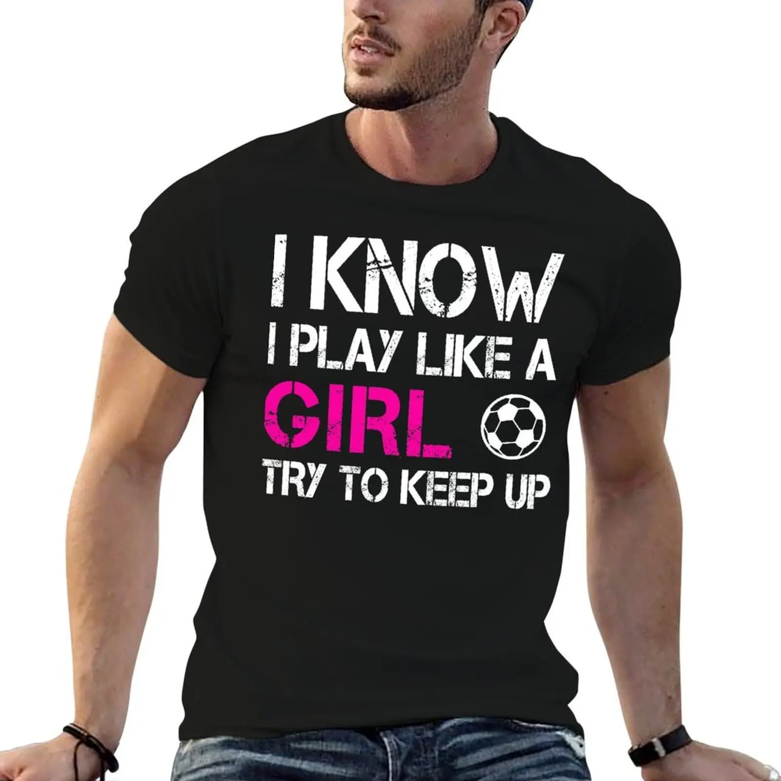 T-shirt da uomo con stampa grafica 'I Know I Play Like A Girl Try To Keep Up' in cotone 100%
