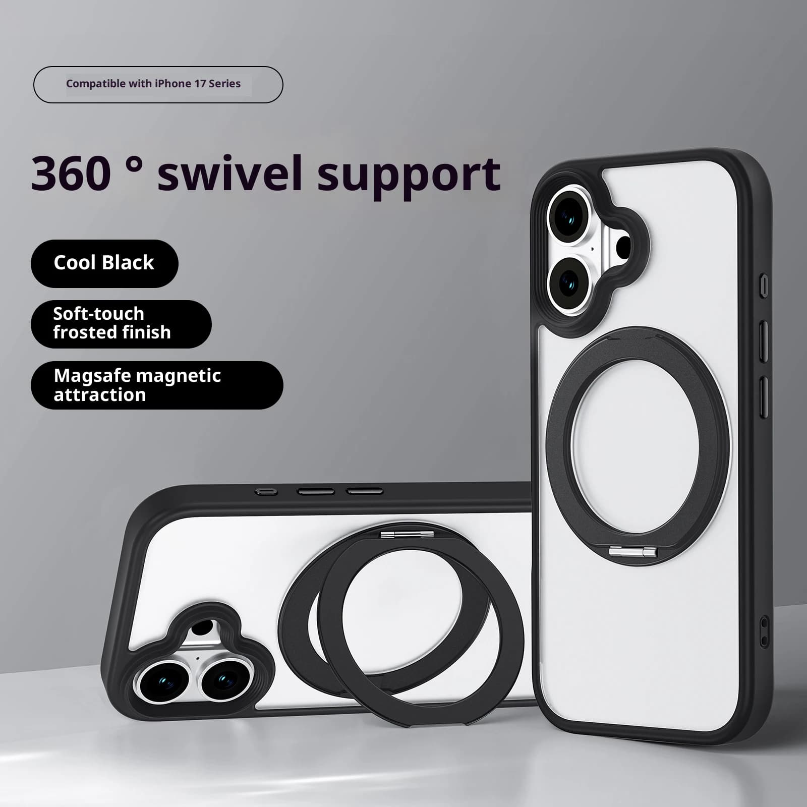 Custodia per iPhone 17, cover protettiva antiurto Apple, guscio magnetico rotante, guscio con fulcro integrato